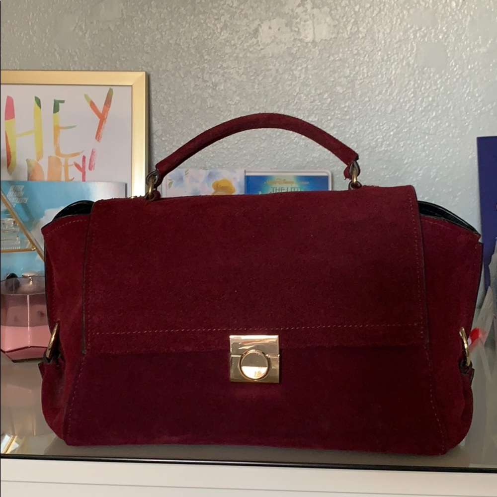 Zara maroon suede leather bag